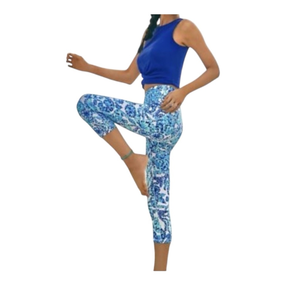 Lilly Pulitzer Weekender Legging Shell Me You Love Me Sz L Turquoise Oasis
